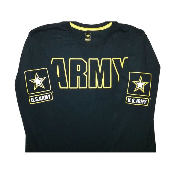 Vtg Rare Men's U.S. Army Black & Yellow Hollow Graphic Long-Sleeve Shirt Sz M - Picture 4 of 8